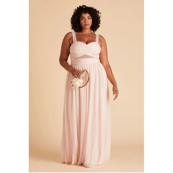 Birdy Grey Elsye Dress Mesh Pale Blush Sz Large Womens Prom Bridesmaid Formal - Picture 1 of 14